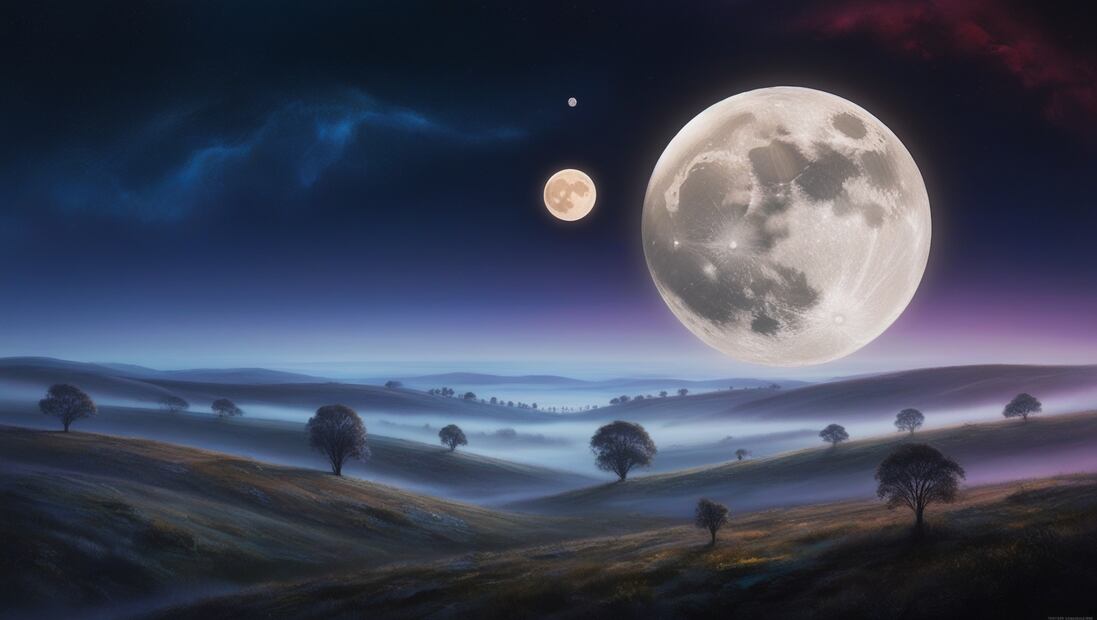 El fenómeno astronómico conocido como "doble luna" comenzará el 29 de septiembre de 2024 y se extenderá hasta noviembre. Foto: Imagen generada por IA (Leonardo IA )