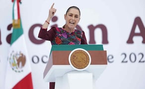 Claudia Sheinbaum, presidenta de México, en su mensaje desde el Zócalo a un año de su gobierno, el  5 de octubre de 2025 / Foto: Diego Simón. EL UNIVERSAL
