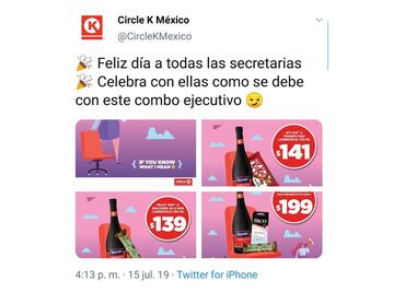 Patricia Mercado acusa de sexismo a Circle K; promovía vino y condones para secretarias