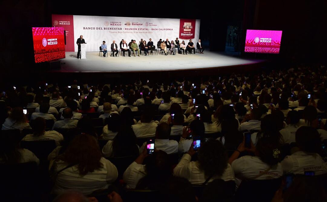 AMLO en reunión de evaluaciones de Banco Bienestar en Tijuana. Foto: Twiter