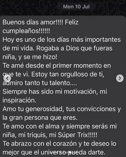 María Chacón comparte mensaje que le dedicó su fallecido padre.