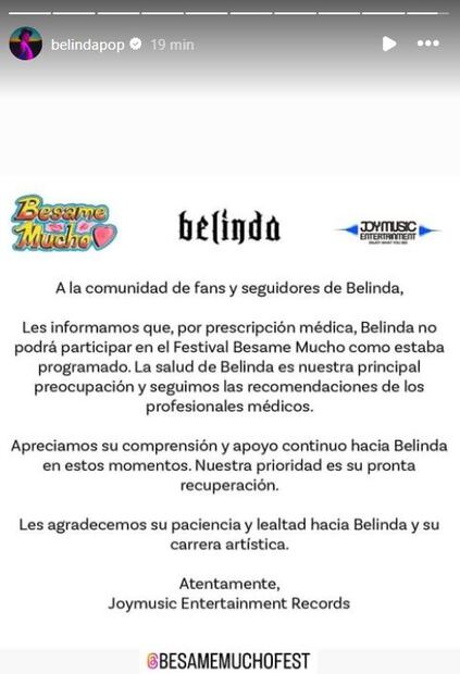 Belinda no está bien de salud.