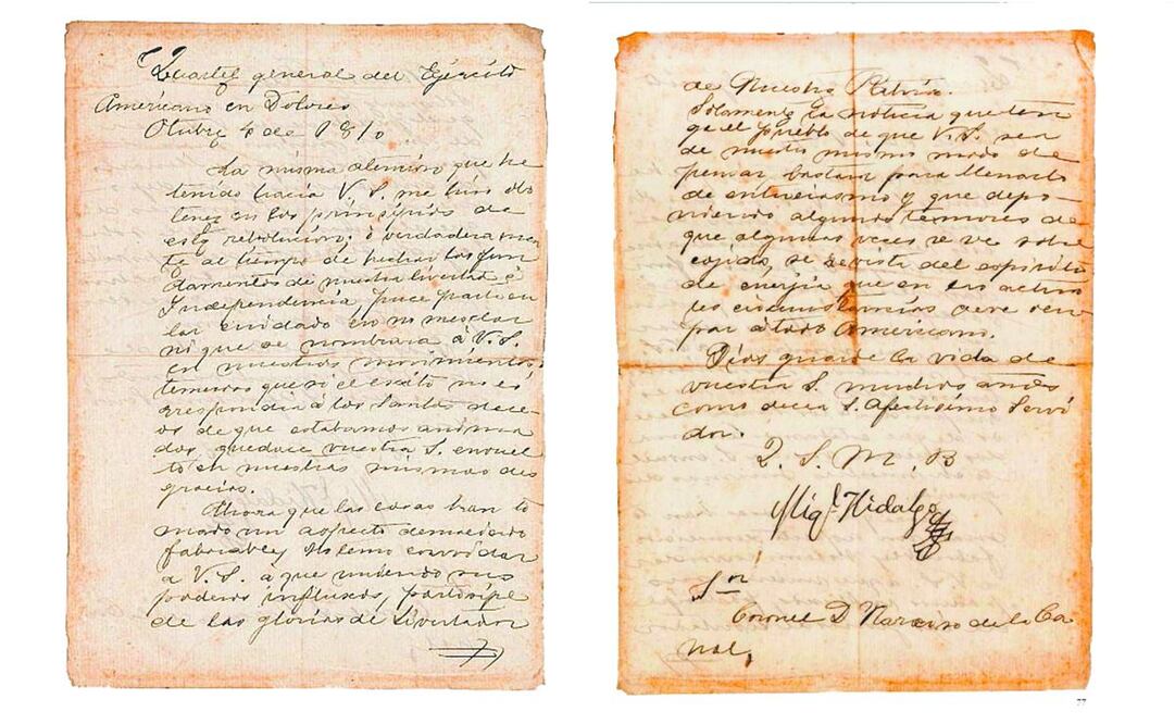 Carta de Miguel Hidalgo al Coronel Narciso de la Canal fechada el 4 de octubre de 1810; sería subastada en entre 100 mil y 150 mil pesos. ESPECIAL