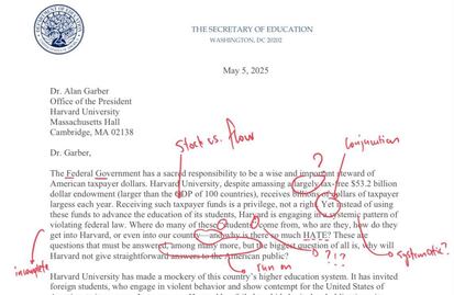 ¡De pena ajena! Secretaria de Educación de EU manda carta a Harvard llena de faltas gramaticales; usuarios la corrigen
