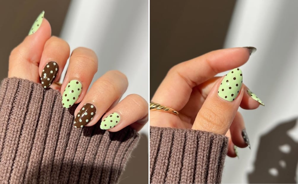 Verde menta, marrón chocolate y polka dots es una combinación ganadora. Foto: Instagram @samrosenails