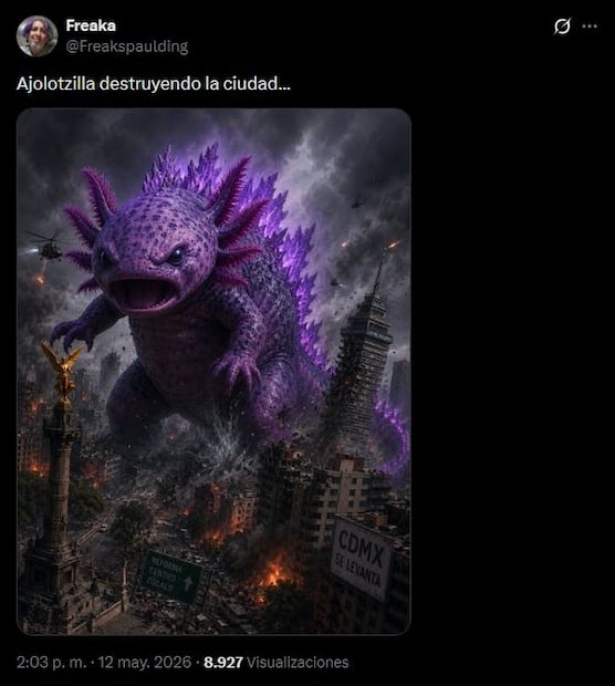 Usuarios en redes sociales debatieron sobre el exceso de ajolotes en la remodelación la ciudad. Foto: Redes Sociales