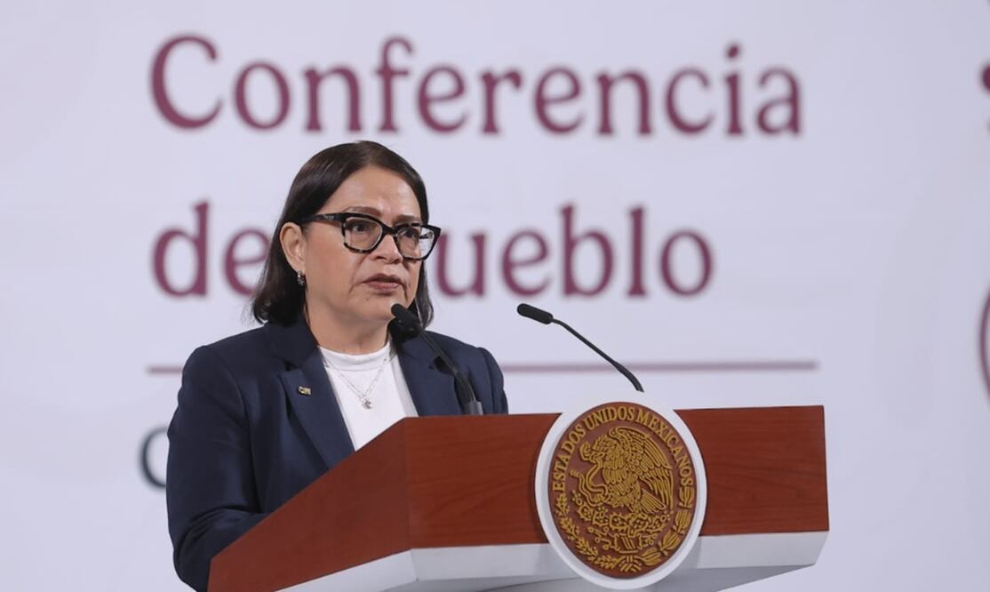 Emilia Calleja Alor en la mañanera de Sheinbaum del 9 de abril de 2025. Foto: Gabriel Pano/EL UNIVERSAL