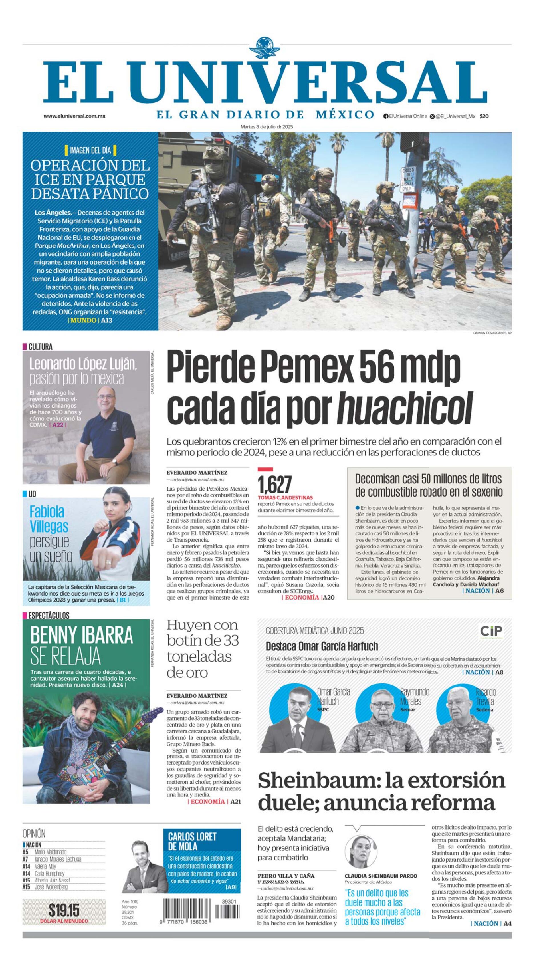 Portada impresa del 8 de julio de 2025