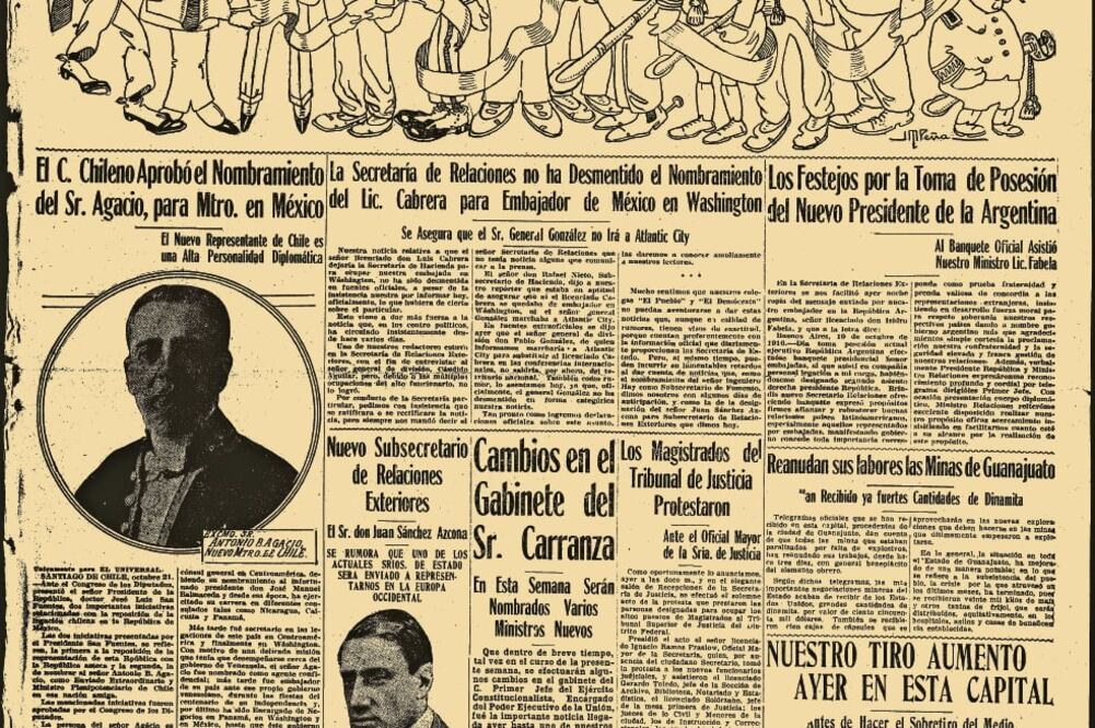 A ocho columnas Un retrato de los candidatos a diputados constituyentes, elaborado por J. M. Peña, apareció en la primera plana de EL UNIVERSAL, apenas 21 días después de su primer número (ARCHIVO. EL UNIVERSAL)