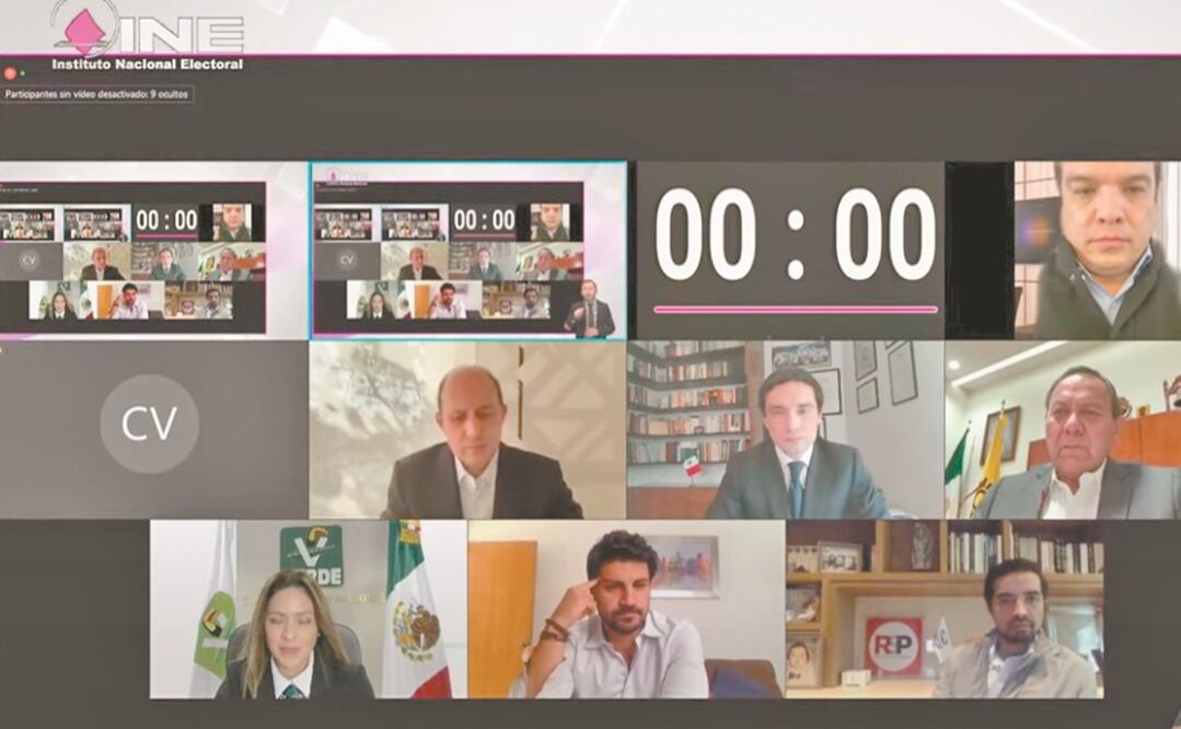 En el primer debate del INE sobre la renovació n de San Lázaro participaro n integrantes del PAN, PRD, PRI, More na, PVEM, MC, PES y RSP. Foto: TOMADA DE VIDEO