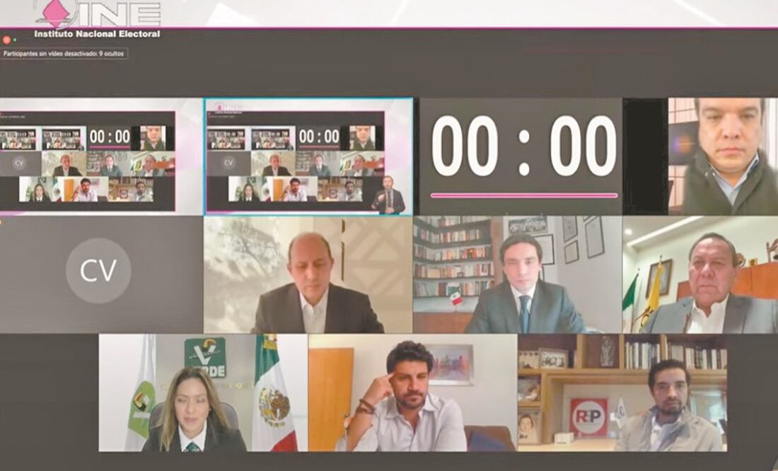 En el primer debate del INE sobre la renovació n de San Lázaro participaro n integrantes del PAN, PRD, PRI, More na, PVEM, MC, PES y RSP. Foto: TOMADA DE VIDEO