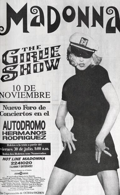 Anuncio en EL UNIVERSAL del 28 de julio de 1993, unos días antes de que comenzara la venta de los accesos para el primer concierto de Madonna en México. El sitio sería el nuevo espacio para conciertos del Autódromo “Hermanos Rodríguez”, ahora Foro Sol. Foto: Hemeroteca EL UNIVERSAL.