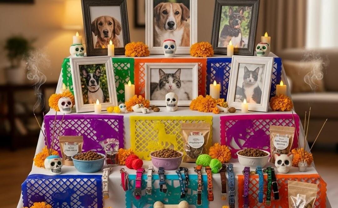 Los elementos principales de un altar para mascotas son similares a los de los altares tradicionales, pero adaptados a la vida y costumbres de las mascotas.
Foto: Imagen creada con IA