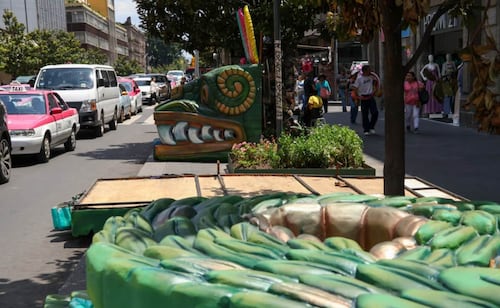 Axolotl and Quetzalcoatl figures linger in Historic Center as World Cup decorations removal crawls