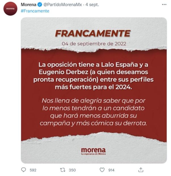 Lalo España califica de "fanatismo político" los comentarios sobre su postura ante la 4T