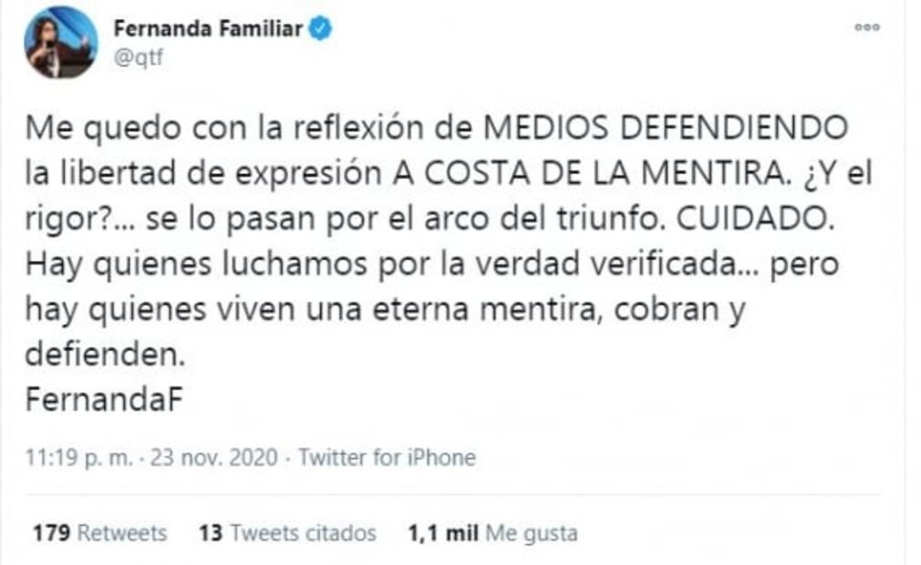 "No daré espacio a las mentiras de AMLO", dice Fernanda Familiar