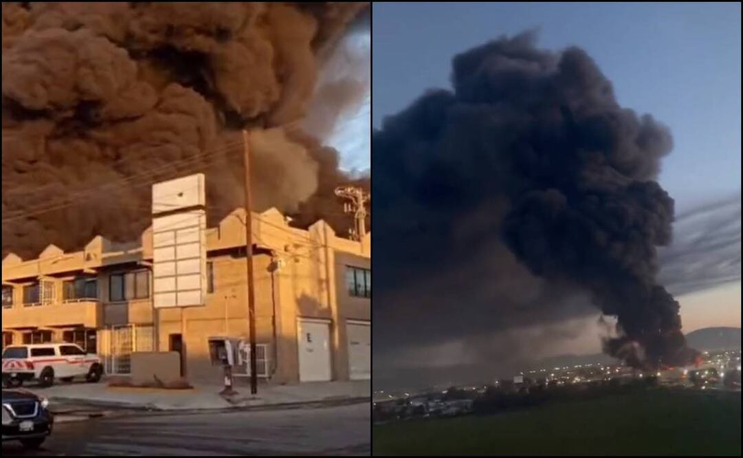 incendio en zona industrial de Otay, Tijuana. Foto: Caputra de video.
