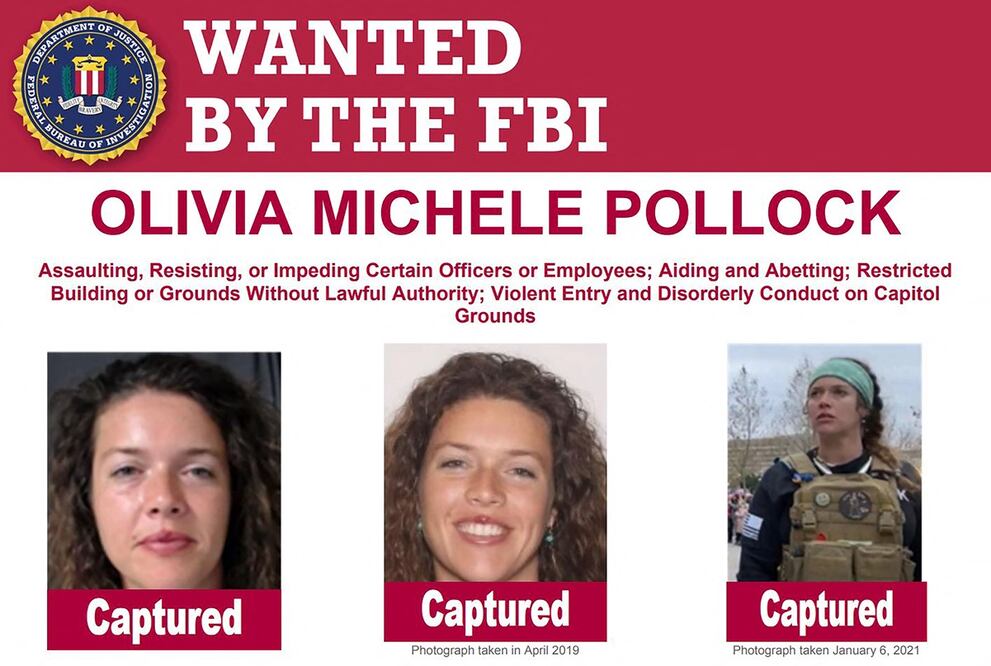 Imágenes de Olivia Michele Pollock. Tres años después del asalto al Capitolio de Estados Unidos, el FBI anunció el 6 de enero de 2024 el arresto de tres personas buscadas por su participación en el suceso. Foto: AFP