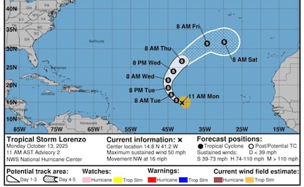 Tormenta tropical Lorenzo se fortalece en el océano Atlántico pero no amenaza con tocar tierra