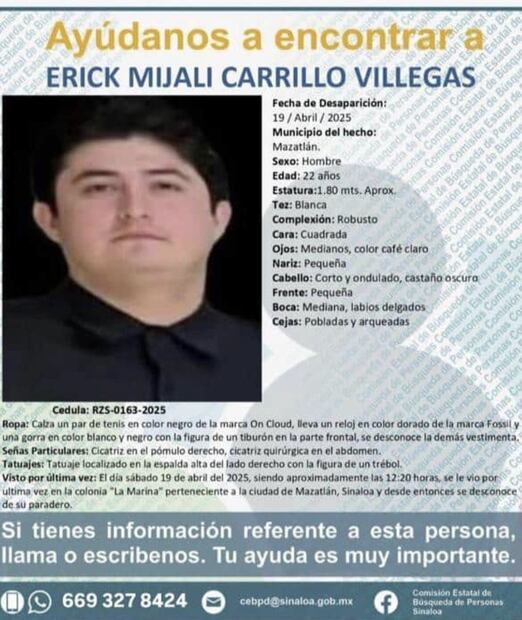 Desaparecen tres jóvenes en Mazatlán; familias piden apoyo para localizarlos. Foto: Especial