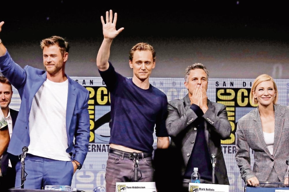 El panel de los actores de Thor con Chris Hemsworth, Tom Hiddleston, Mark Ruffalo y Cate Blanchett. (FOTOS: REUTERS Y AP)