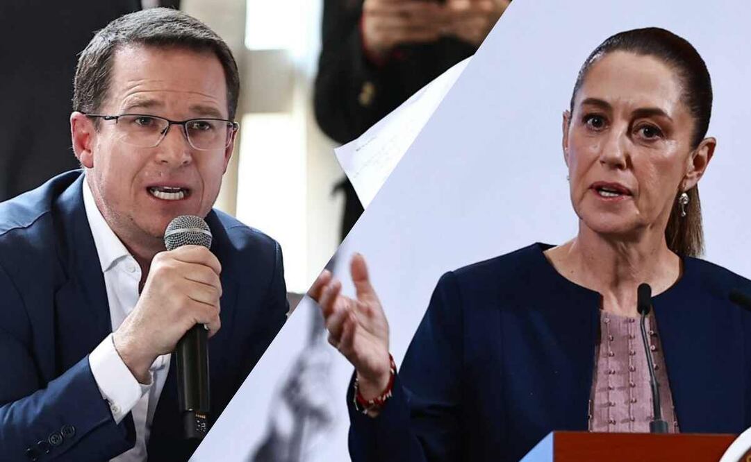 La presidenta Claudia Sheinbaum durante la mañanera del 10 de septiembre de 2025 y el senador Ricardo Anaya. Fotos: Berenice Fregoso / EL UNIVERSAL