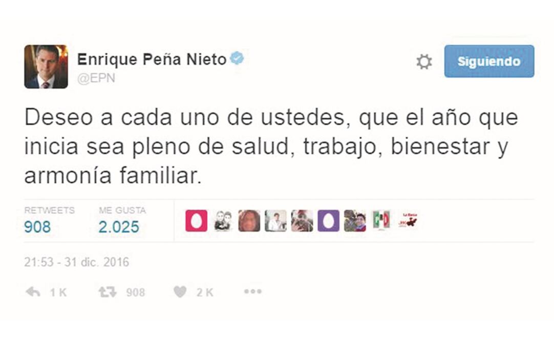 El presidente Enrique Peña Nieto deseó un buen año a los mexicanos. (Twitter)