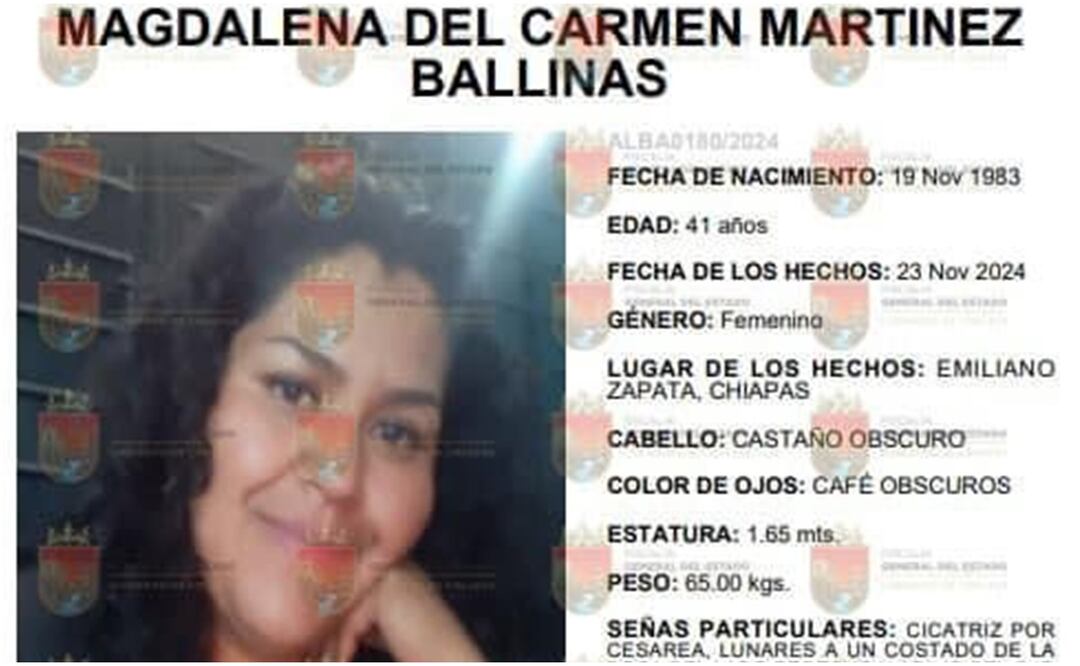 Una familia integrada por 6 personas, entre ellas Magdalena del Carmen Martínez Ballinas, se encuentra desaparecida desde el 23 de noviembre en Chiapas (26/11/2024). Foto: Especial