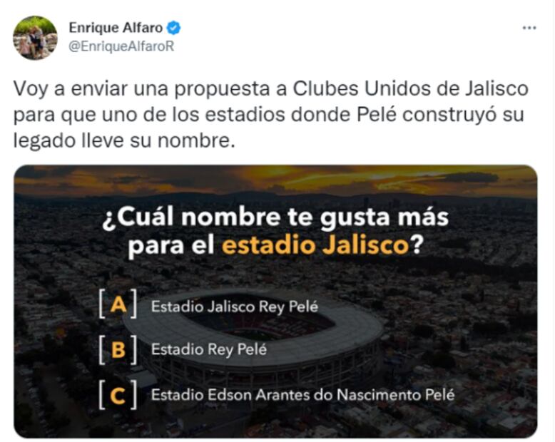 Estadio Jalisco cambiaría de nombre en honor a Pelé