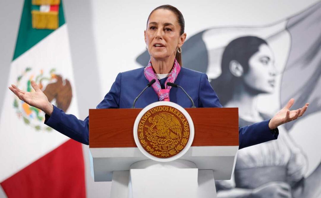 Claudia Sheinbaum, presidenta de México, durante la mañanera del 2 de junio del 2025 en Palacio Nacional. Foto: Diego Simón / EL UNIVERSAL