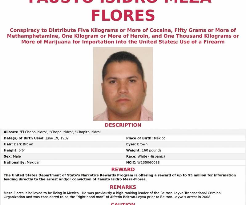 Washington ofrece, desde 2017, 5 millones de dólares a cambio de cualquier dato que lleve a la captura de Fausto Meza. Foto: Archivo. EL UNIVERSAL