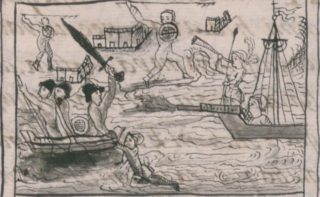Fragmento del códice florentino que ilustra la batalla entre mexicas y españoles. Imagen: Especial