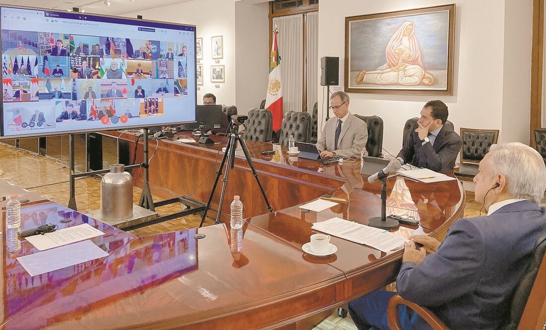 El presidente Andrés Manuel López Obrador participó en la Cumbre Extraordinaria del G20, un encuentro virtual por la pandemia del Covid-19 y la crisis económica mundial; se trata de su primera intervención ante líderes mundiales. Foto: PRESIDENCIA
