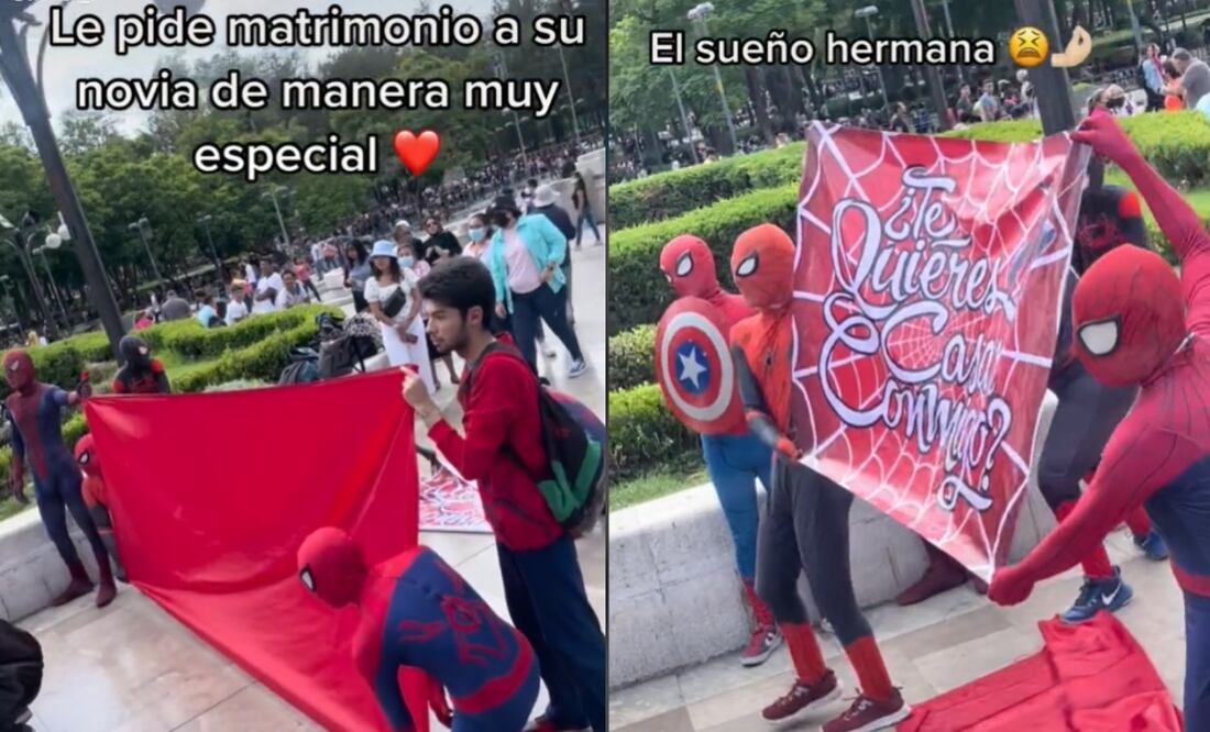 Frente al palacio de Bellas Artes la novia de dio el "sí" a Spiderman. Imagen: @TikTok: @lisset_rt