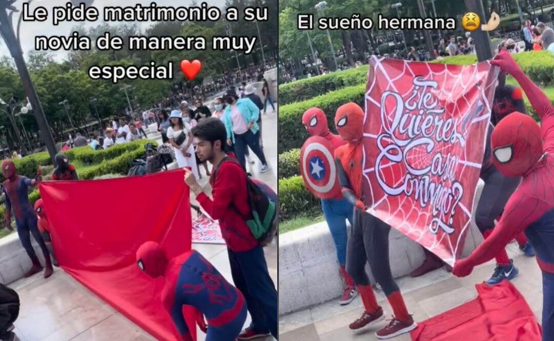 Frente al palacio de Bellas Artes la novia de dio el "sí" a Spiderman. Imagen: @TikTok: @lisset_rt