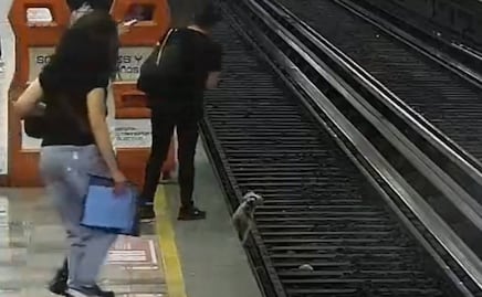 Jefe de estación rescata a perrito que cayó a vías del Metro Cuitláhuac