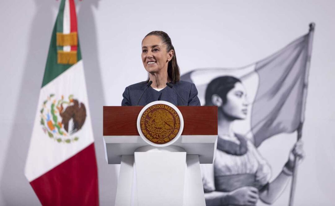 Claudia Sheinbaum, presidenta de México, durante la mañanera del 14 de abril del 2025 en Palacio Nacional. Foto: Presidencia