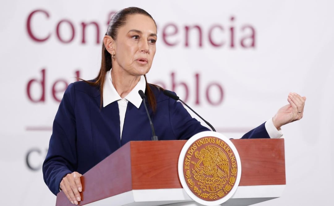 La presidenta Claudia Sheinbaum durante su conferencia mañanera desde Palacio Nacional (23/03/2026). Foto: Diego Simón Sánchez / EL UNIVERSAL