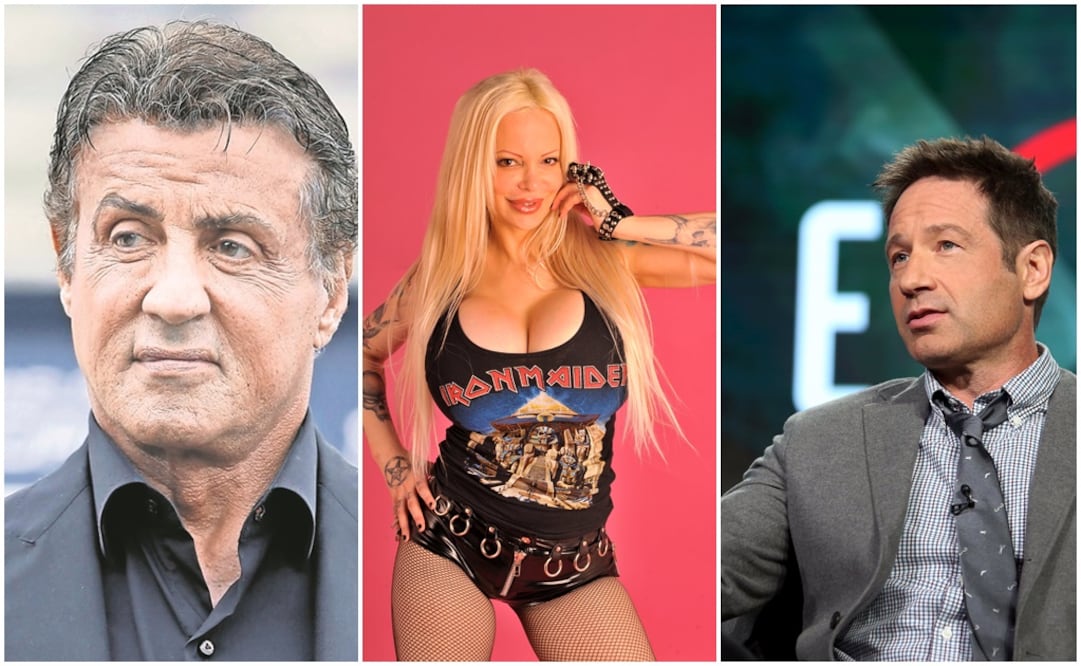 Sylvester Stallone, Sabrina Sabrok y David Duchovny. Fotos: Archivo