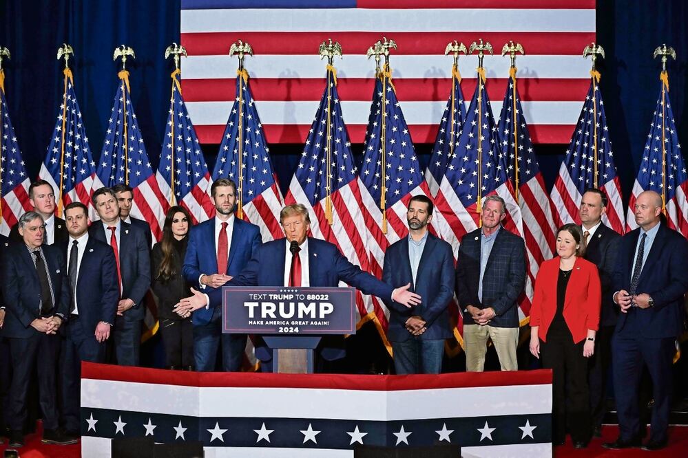 Donald Trump, expresidente de Estados Unidos y aspirante presidencial republicano, durante los caucus de Iowa en Des Moines, el lunes. Foto: Jim Watson / AFP