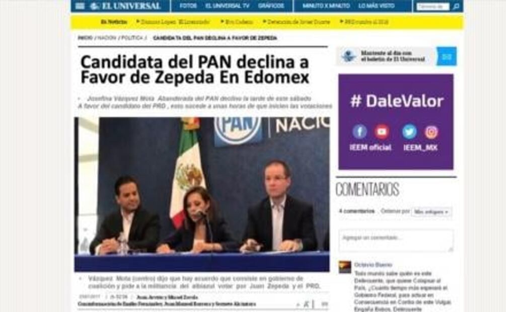 EL UNIVERSAL se deslinda de noticias falsas sobre Manuel Cota