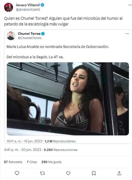 Tweet de Jerano Villamil sobre Chumel Torres