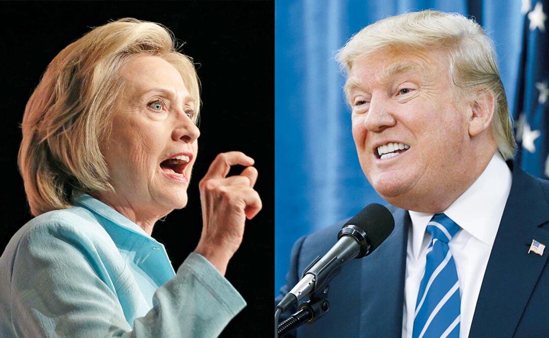 La demócrata Hillary Clinton y el republicano Donald Trump hablando a la prensa en Hampton, New Hampshire. Fotos: AP