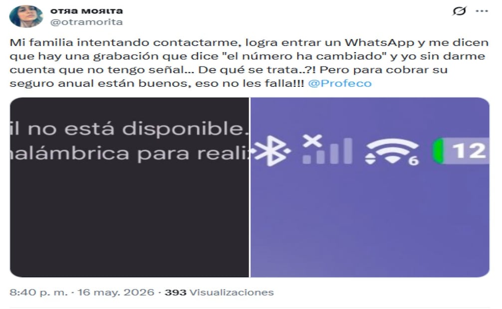 Falla en servicio Telcel. Foto: Captura de pantalla de X
