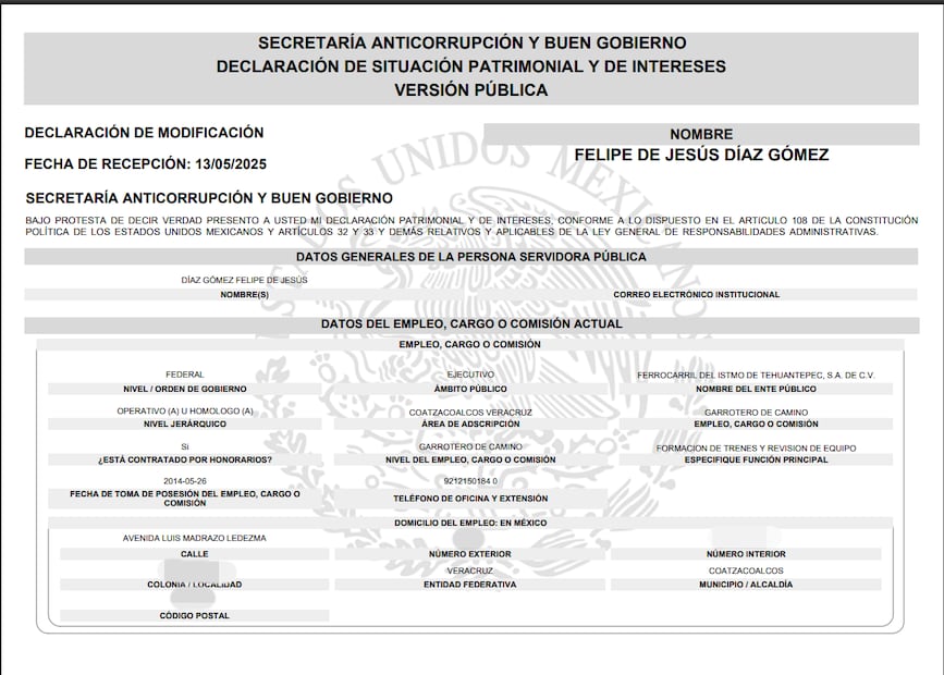 Datos de maquinista del Tren Interoceánico descarrilado. Foto: captura de pantalla