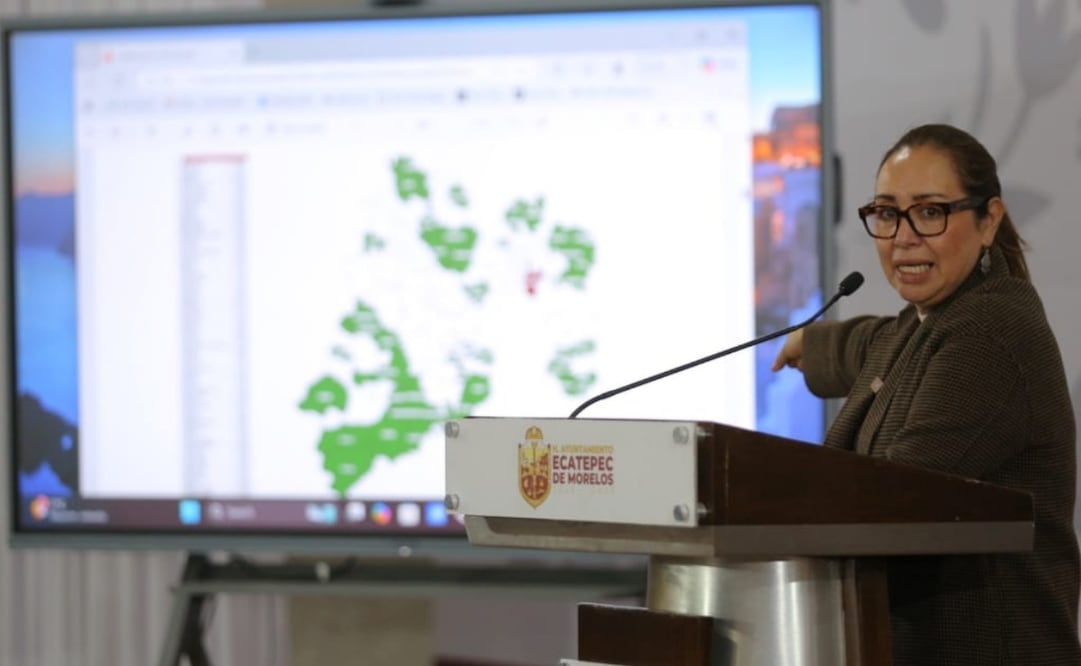 Azucena Cisneros destaca reducción de delitos en Ecatepec; atribuye resultados a estrategia federal.
Foto: Especial.