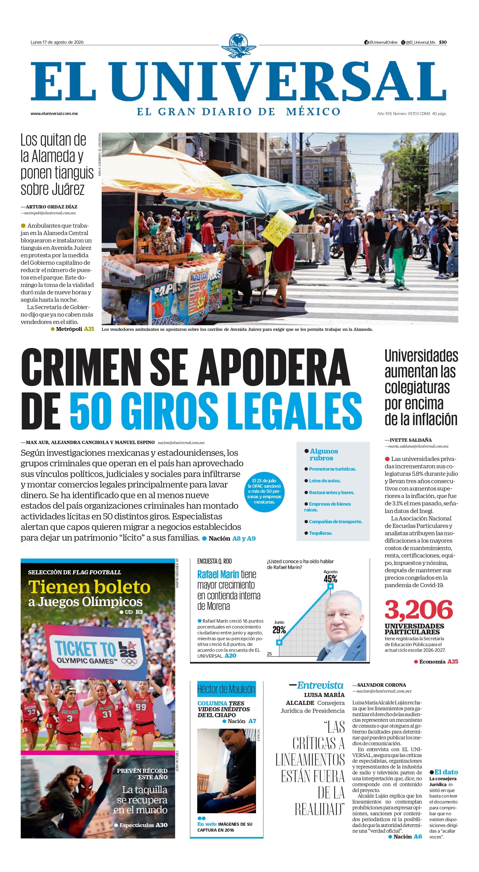 Portada impresa del 17 de agosto de 2026