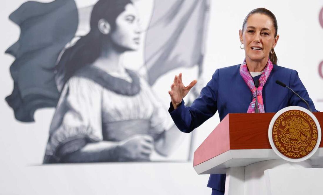 Claudia Sheinbaum, presidenta de México, durante la mañanera del 2 de junio del 2025 en Palacio Nacional. Foto: Diego Simón / EL UNIVERSAL