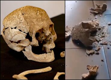 Rompen cráneo de 700 años durante presentación en Cholula, Puebla