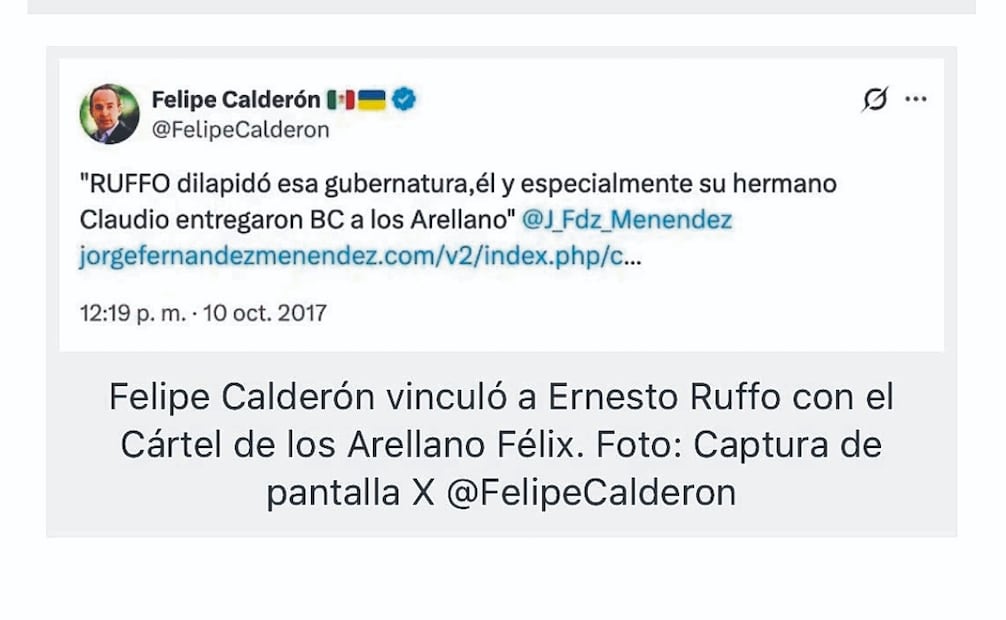 Calderón acusó a Ruffo en 2017 y en este año salió en su defensa. Foto: Especial